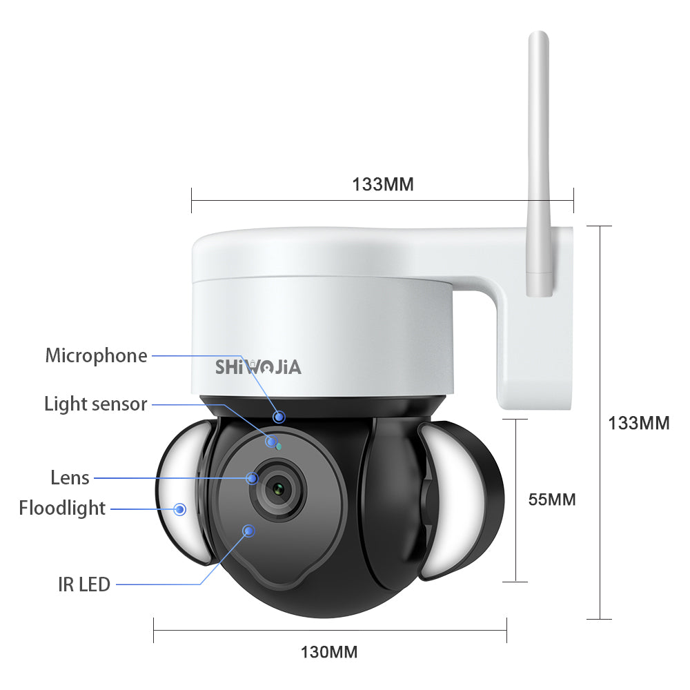 SHIWOJIA Tuya Camera IP Surveillance Camera Outdoor 4MP Floodlight Voice IR Night Vision Security Protection Camera 