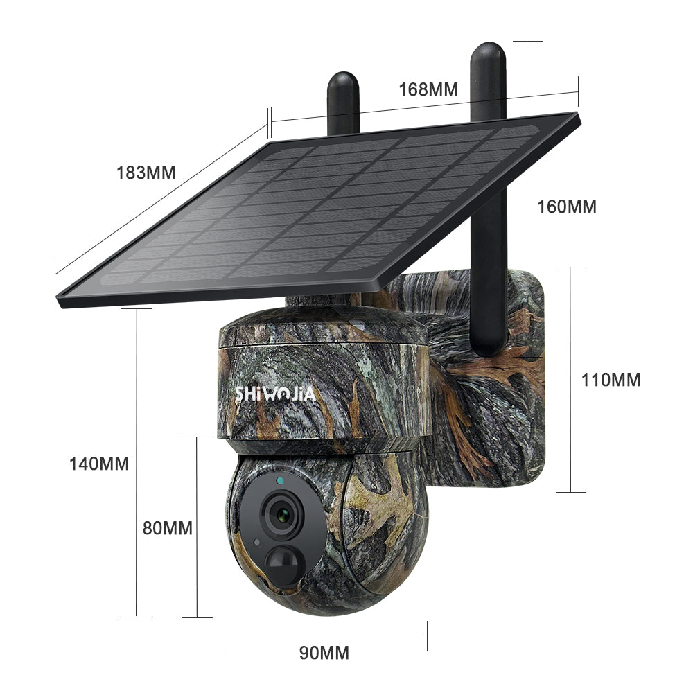 SHIWOJIA Camouflage Color Solar Battery PTZ Camera.4G SIM / WIFI  360° View Animal Monitoring.Built-in Battery
