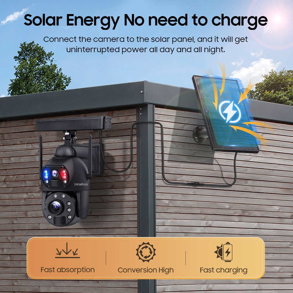 SHIWOJIA 36X بصري إضافة تكبير رقمي 4G SIM / WIFI كاميرا أمان خلوية مزدوجة العدسات، كاميرا شمسية 6 ميجابكسل لاسلكية في الهواء الطلق، إنذار صفارات الإنذار، رؤية ليلية ملونة، شاشة مزدوجة، بما في ذلك البطارية المدمجة 