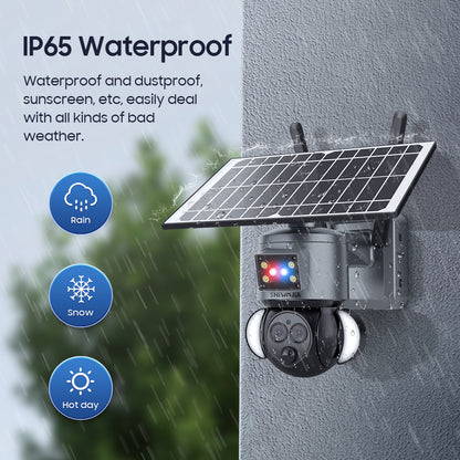 SHIWOJIA 4G SIM / WIFI 12X ZOOM Red/Blue alarm Floodlight Solar Battery PTZ Camera   6MP HD Wireless Security CCTV Including 12000mAh Battery