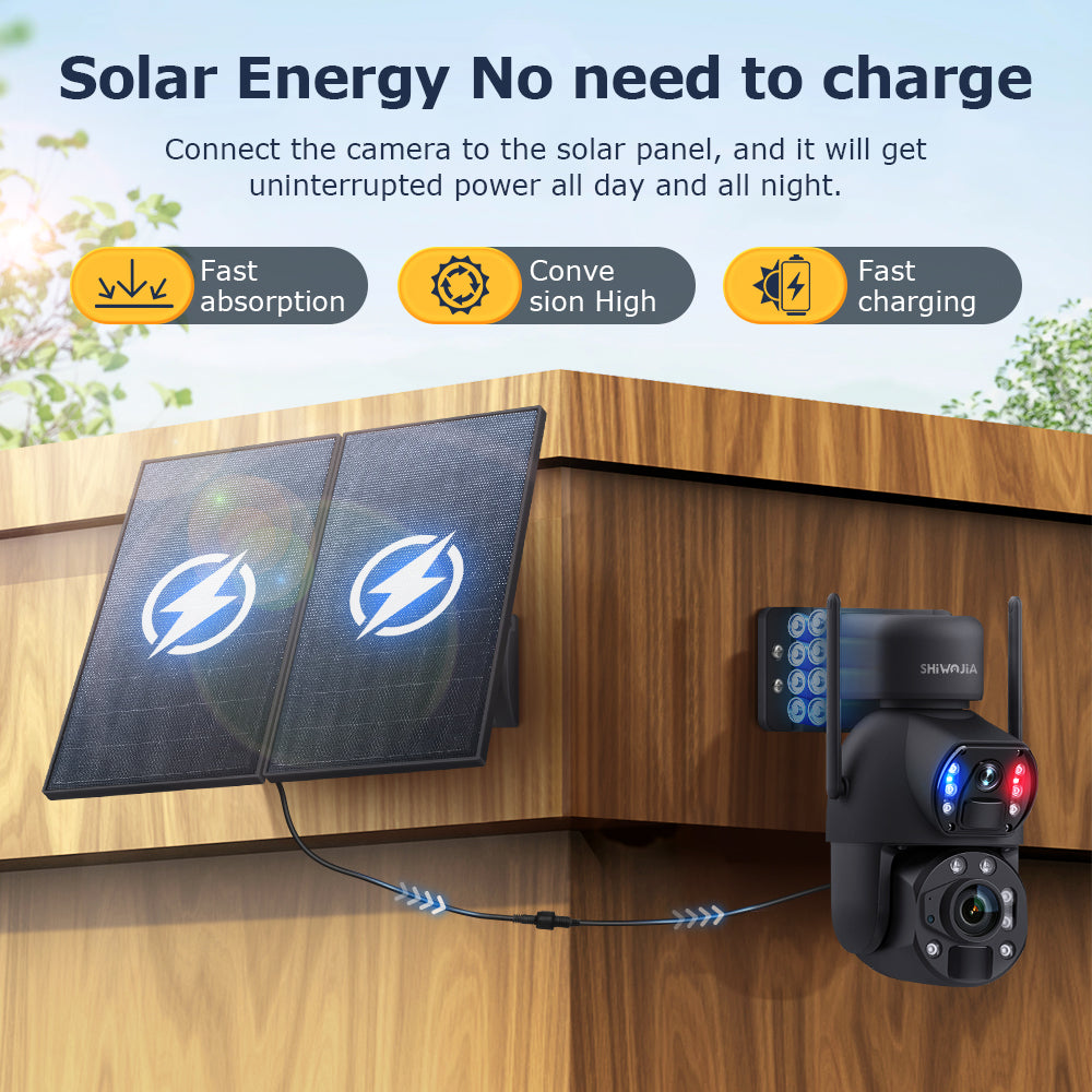 SHIWOJIA بطارية شمسية 20 وات 36X تكبير أحمر أزرق إنذار FloodLight PTZ كاميرا 4G SIM / WIFI كاميرا أمان خلوية مزدوجة العدسة، كاميرا شمسية 6 ميجابكسل لاسلكية في الهواء الطلق، رؤية ليلية ملونة، شاشة مزدوجة، بطارية مدمجة 