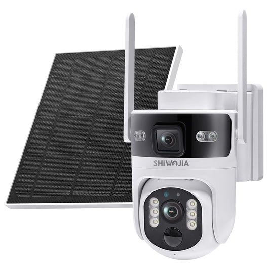 SHIWOJIA 637 Dual Len 4G Solar Camera AOV 24/7 Full Time Recording Ptz Camera Outdoor IP65 6MP HD Motion Detection CCTV Camera 
