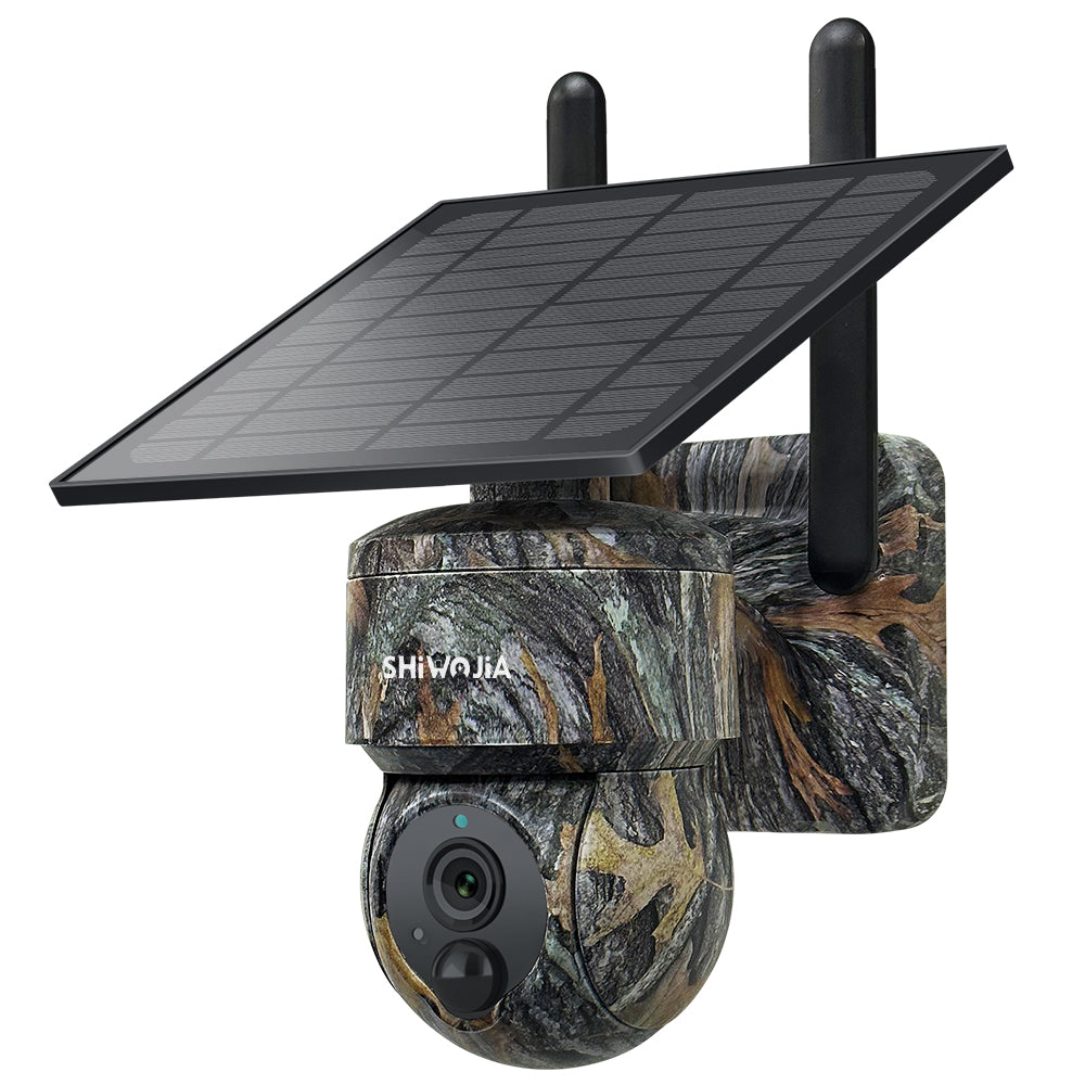 SHIWOJIA Camouflage Color Solar Battery PTZ Camera.4G SIM / WIFI  360° View Animal Monitoring.Built-in Battery