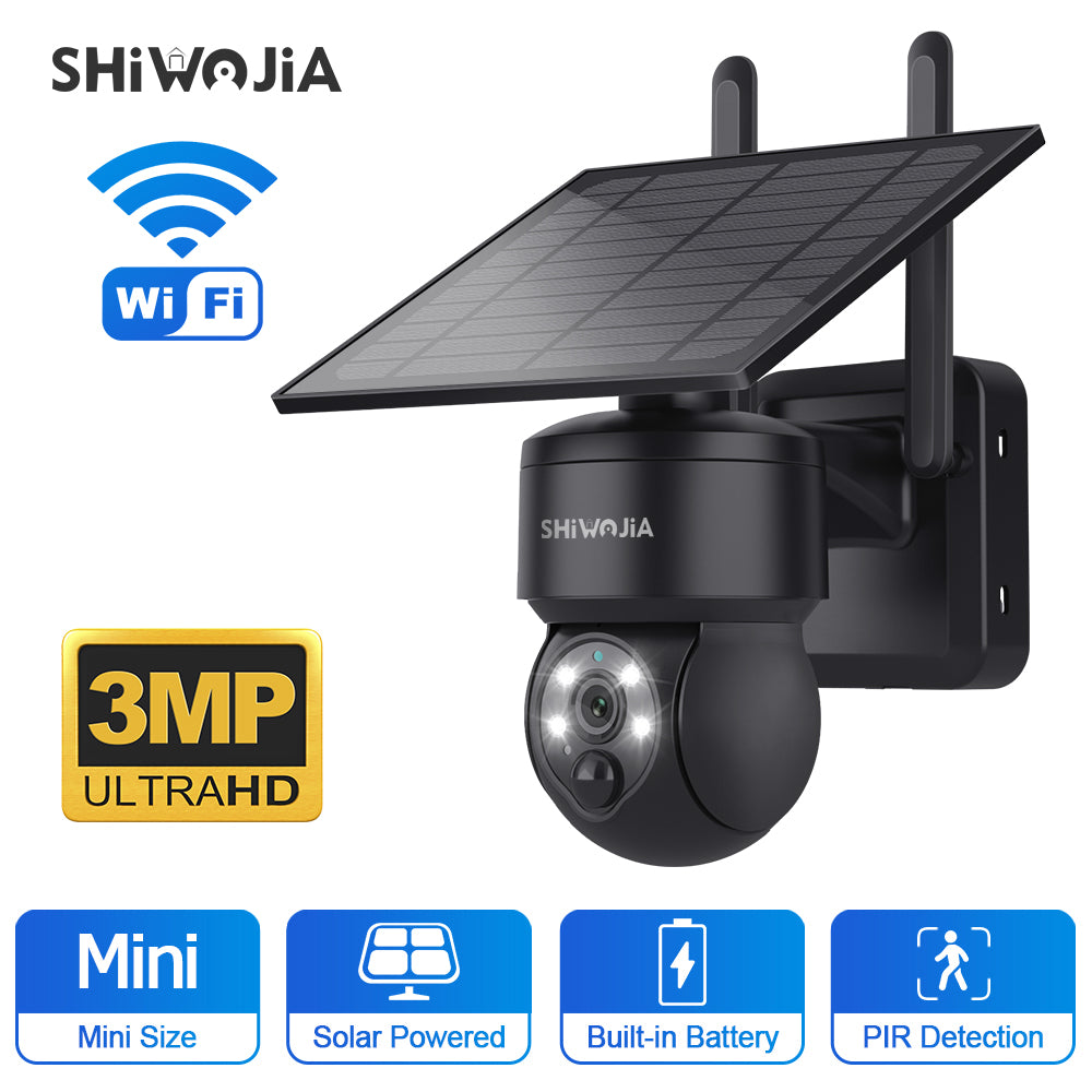 SHIWOJIA 4G SIM / WIFI Solar Security Cameras WIFI Wireless Outdoor 3MP  View Animal Monitoring MiNi Solar Battery PTZ Camera Built-in Battery