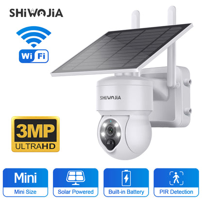 SHIWOJIA 4G SIM / WIFI Solar Security Cameras WIFI Wireless Outdoor 3MP  View Animal Monitoring MiNi Solar Battery PTZ Camera Built-in Battery