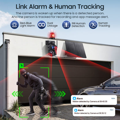 SHIWOJIA 20W بطارية شمسية 20X تكبير أحمر أزرق إنذار FloodLight PTZ كاميرا 4G SIM / WIFI كاميرا أمان خلوية عدسة مزدوجة، كاميرا شمسية 6 ميجابكسل لاسلكية في الهواء الطلق، رؤية ليلية ملونة، شاشة مزدوجة، بطارية مدمجة 