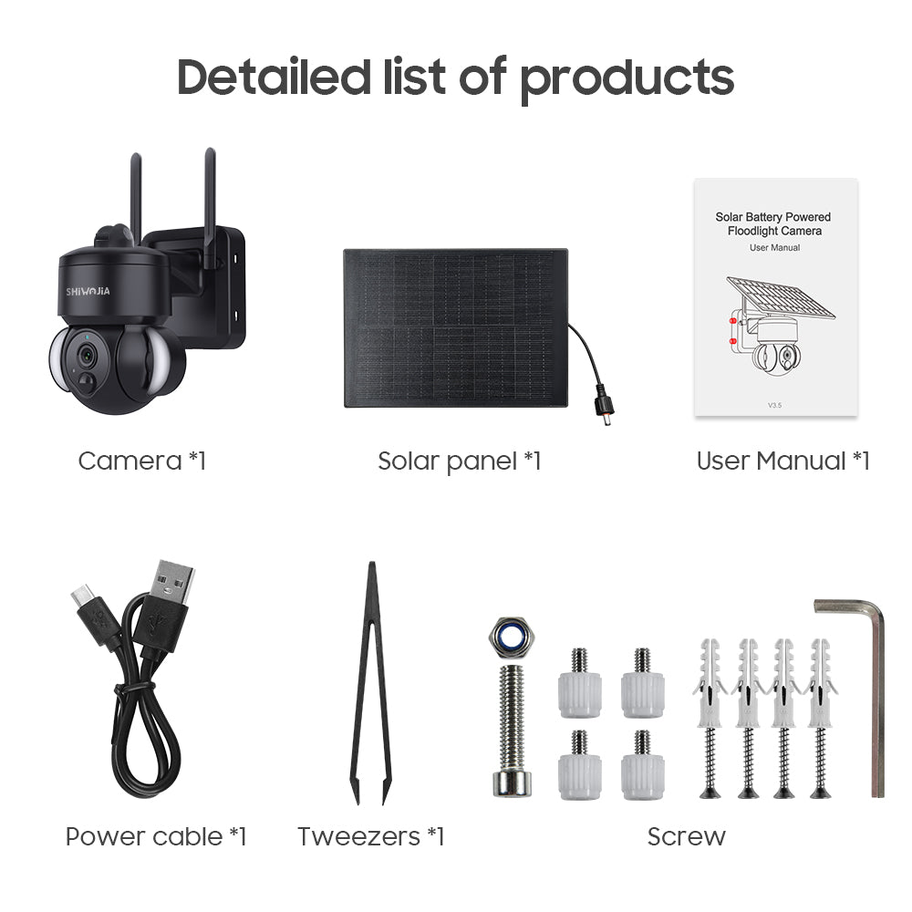 SHIWOJIA Outdoor Camera 4G SIM /WIFI Solar Powered 7800mAh Battery with 5W Solar Panels 3MP Color Night Vision Wireless Garden CCTV.Built-in Battery