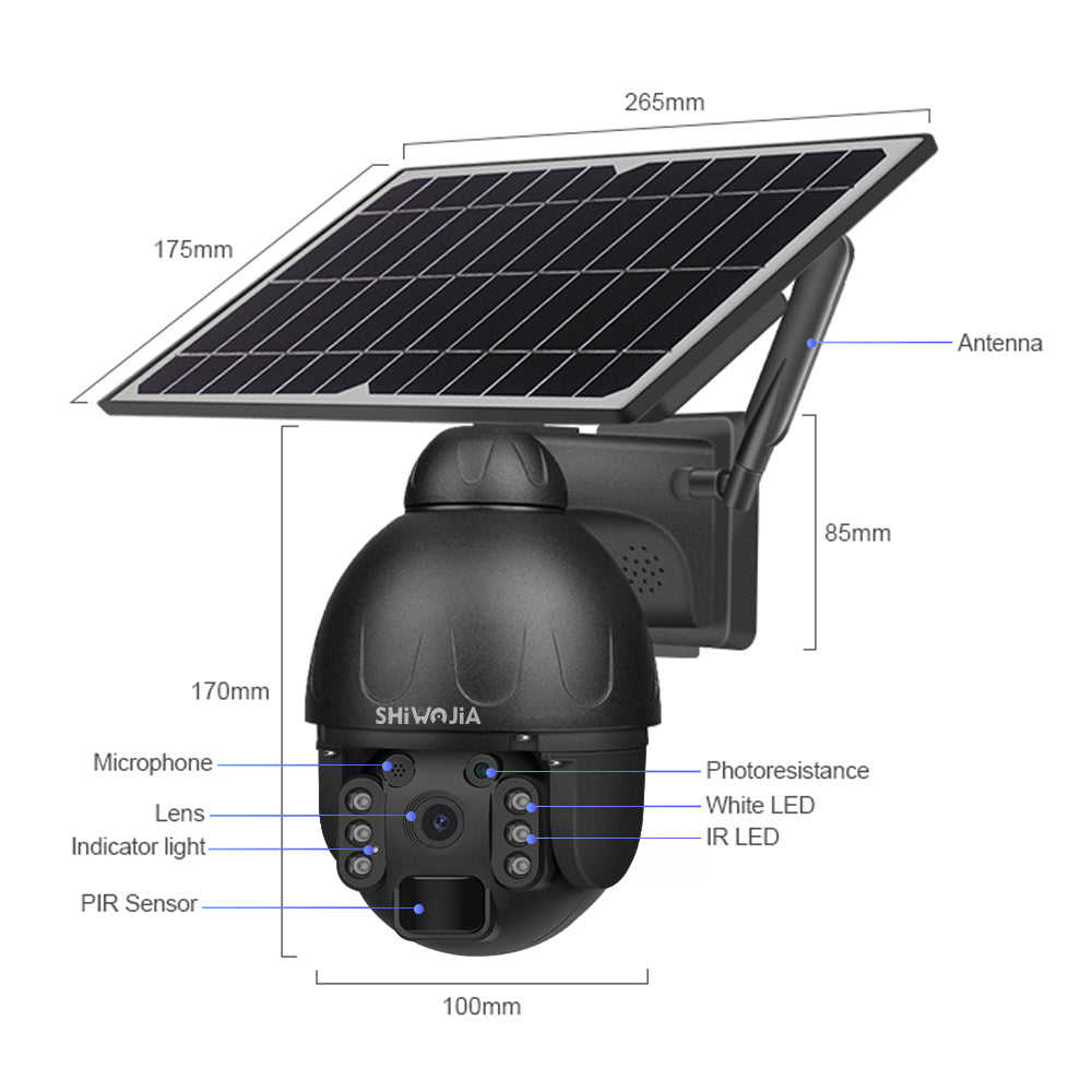 SHIWOJIA 4G SIM / WIFI IP67 HD 3MP Solar Panel Outdoor Monitoring CCTV Camera Smart Home Intrusion Alarm Built-in Battery