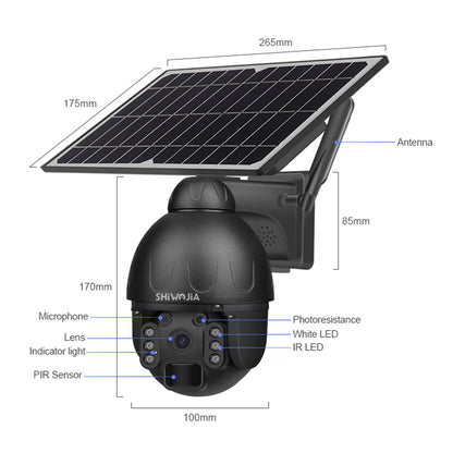 SHIWOJIA 4G SIM / WIFI IP67 HD 3MP Solar Panel Outdoor Monitoring CCTV Camera Smart Home Intrusion Alarm Built-in Battery