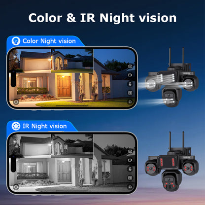 SHIWOJIA 523-9M-AOV Triple Len 24/7 Full Time Recording AOV 4G Solar Camera PIR Human Tracking Area Detect AI Camera GSM IP66 New Gen Network Camera