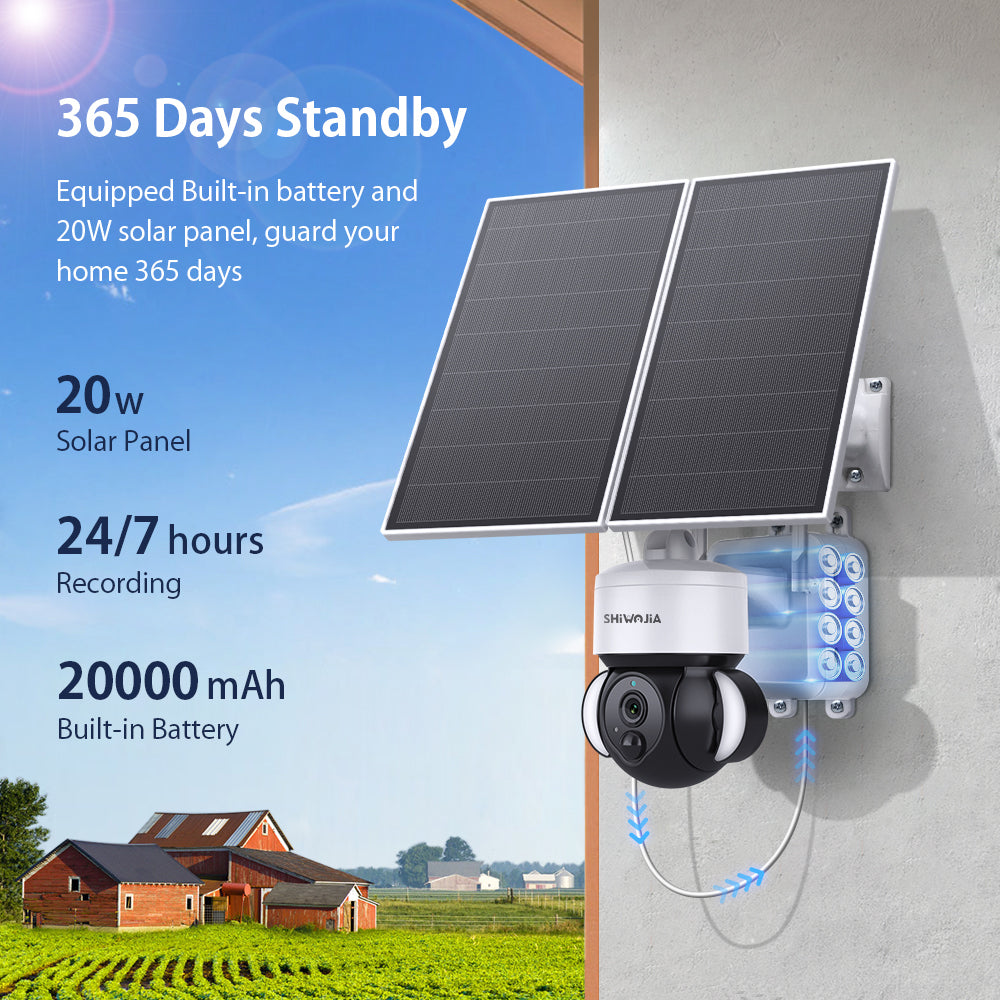 SHIWOJIA 3MP Solar Camera 4G SIM / WIFI Security Outdoor Recording Humanoid Tracking 20W 24/7 hours Solar Battery Floodlight PTZ Camera 