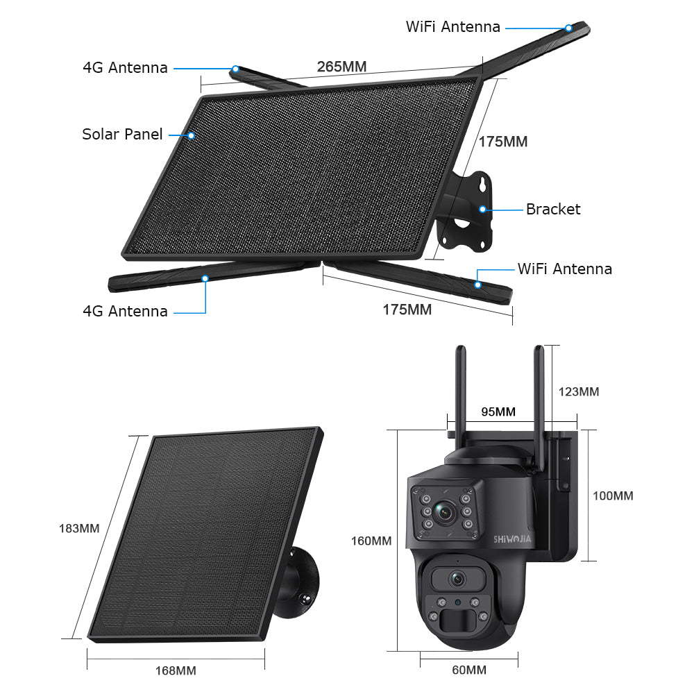 SHIWOJIA SRK04 10W 4G Router & Dual Lens 6MP Wireless CCTV Camera System Outdoor All-in-One Solar Power Security Kit with Night Vision