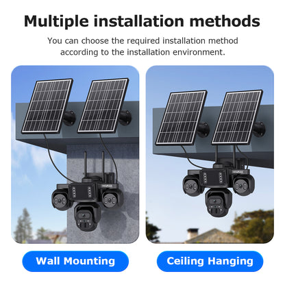 SHIWOJIA 523-9M-AOV Triple Len 24/7 Full Time Recording AOV 4G Solar Camera PIR Human Tracking Area Detect AI Camera GSM IP66 New Gen Network Camera