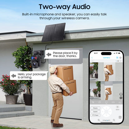 SHIWOJIA 20W بطارية شمسية 20X تكبير أحمر أزرق إنذار FloodLight PTZ كاميرا 4G SIM / WIFI كاميرا أمان خلوية عدسة مزدوجة، كاميرا شمسية 6 ميجابكسل لاسلكية في الهواء الطلق، رؤية ليلية ملونة، شاشة مزدوجة، بطارية مدمجة 