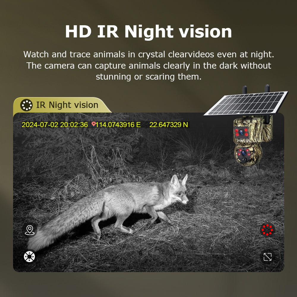 SHIWOJIA 6MP 4G With GPS Location Camouflage Color Dual Lens Solar Battery PTZ Camera Support PIR Detection Wake Built In 12000mAh Battery