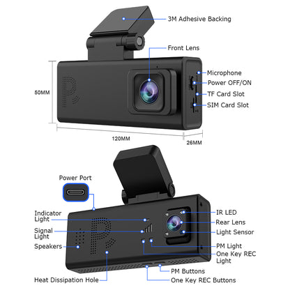 SHIWOJIA CC10 Car Guard Camera 24/7 Parking Radar Detection Front and Rear 6MP Car GPS Night Vision UBOXPRO APP Control Recorde