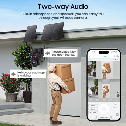 SHIWOJIA 6MP 30W Solar Battery 20x zoom Red Blue Alarm Floodlight PTZ Camera Night Vision 3 PCS Solar Board Built in 28000mAh Batteries 