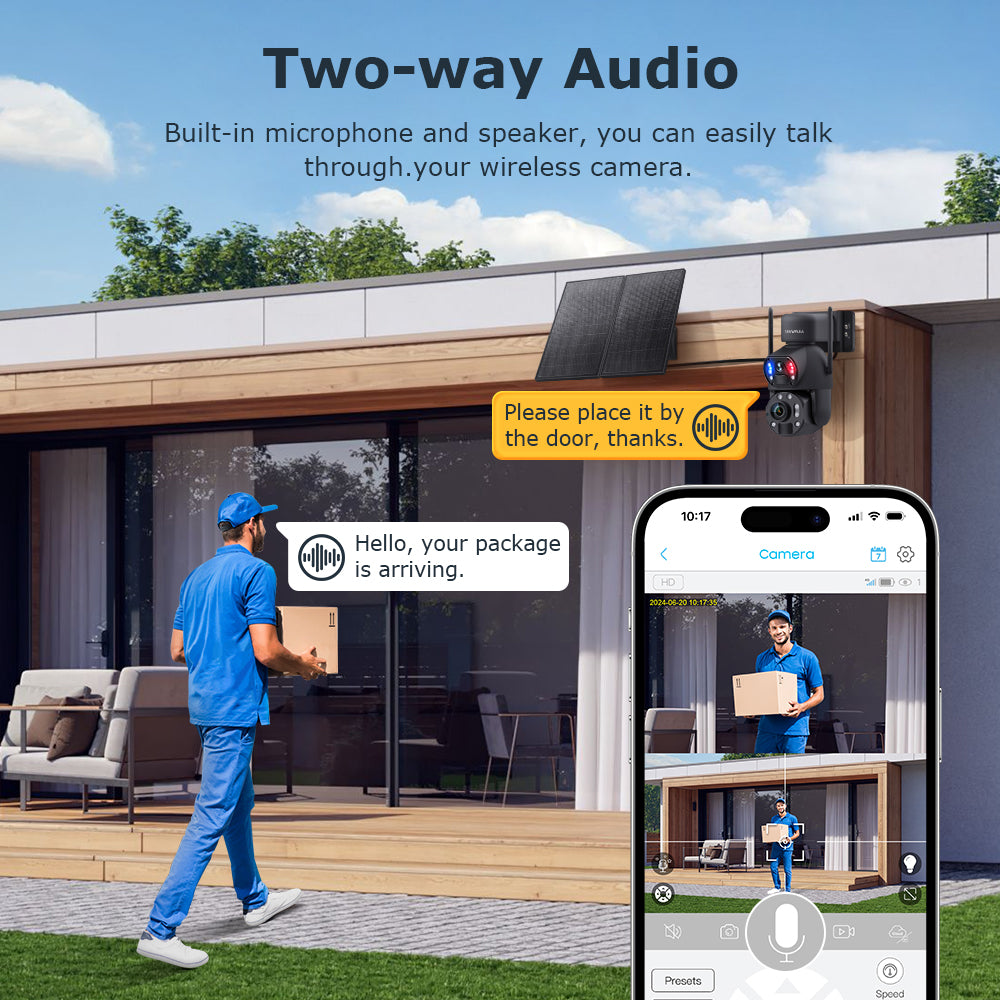 SHIWOJIA بطارية شمسية 20 وات 36X تكبير أحمر أزرق إنذار FloodLight PTZ كاميرا 4G SIM / WIFI كاميرا أمان خلوية مزدوجة العدسة، كاميرا شمسية 6 ميجابكسل لاسلكية في الهواء الطلق، رؤية ليلية ملونة، شاشة مزدوجة، بطارية مدمجة 