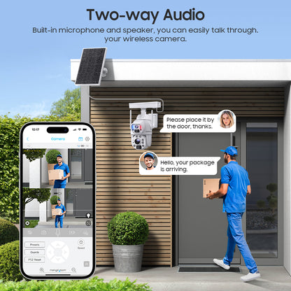 كاميرا SHIWOJIA 10 وات تعمل بالطاقة الشمسية 4G SIM / WIFI 6MP 20X ZOOM تعمل بالطاقة الشمسية بقدرة 20000 مللي أمبير في الساعة كاميرات بطارية 360 درجة خارجية بعدسة مزدوجة تسجيل كاميرا بشرية 