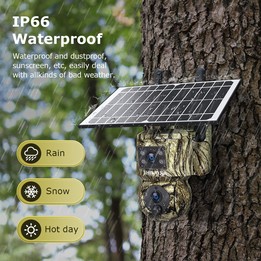 SHIWOJIA 6MP Solar Camera 4G SIM / WIFI Security Outdoor Camouflage Color Dual Lens Solar Battery PTZ Camera 