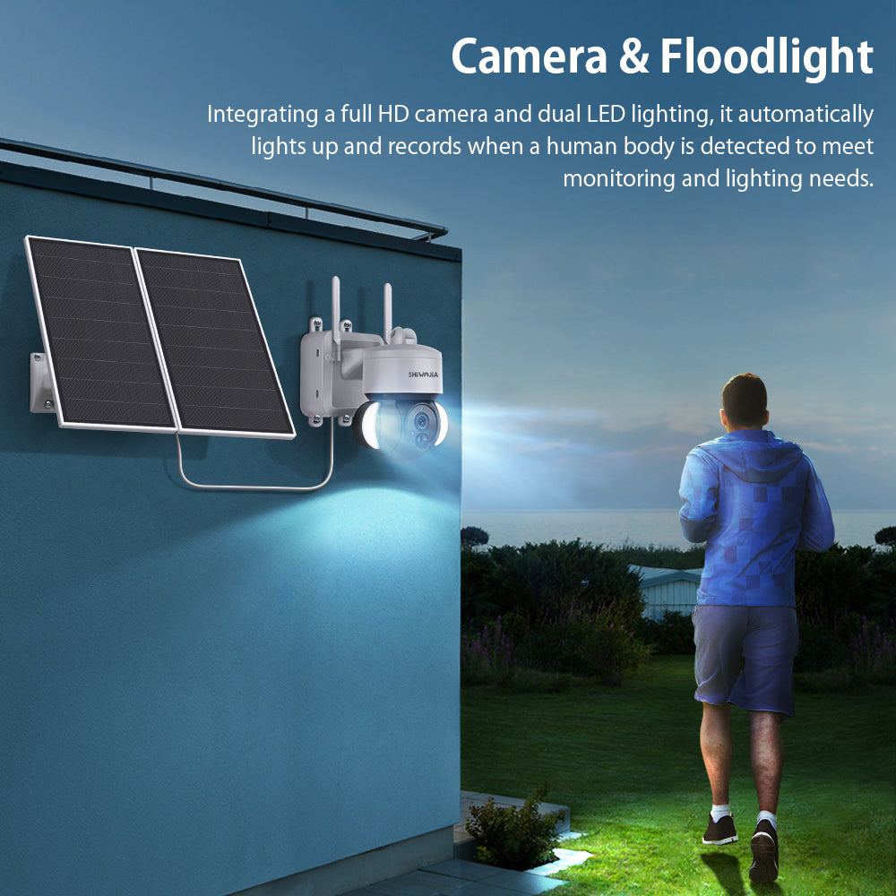 SHIWOJIA 3MP Solar Camera 4G SIM / WIFI Security Outdoor Recording Humanoid Tracking 20W 24/7 hours Solar Battery Floodlight PTZ Camera 