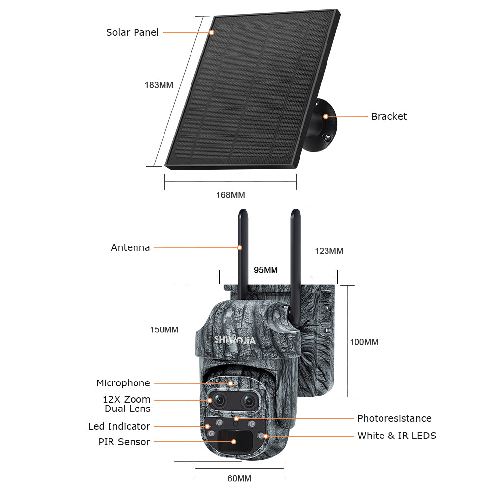 527 6MP Solar Powered 4G/WiFi PTZ Dual Lens 12X Zoom IP66 Night Vision Camera