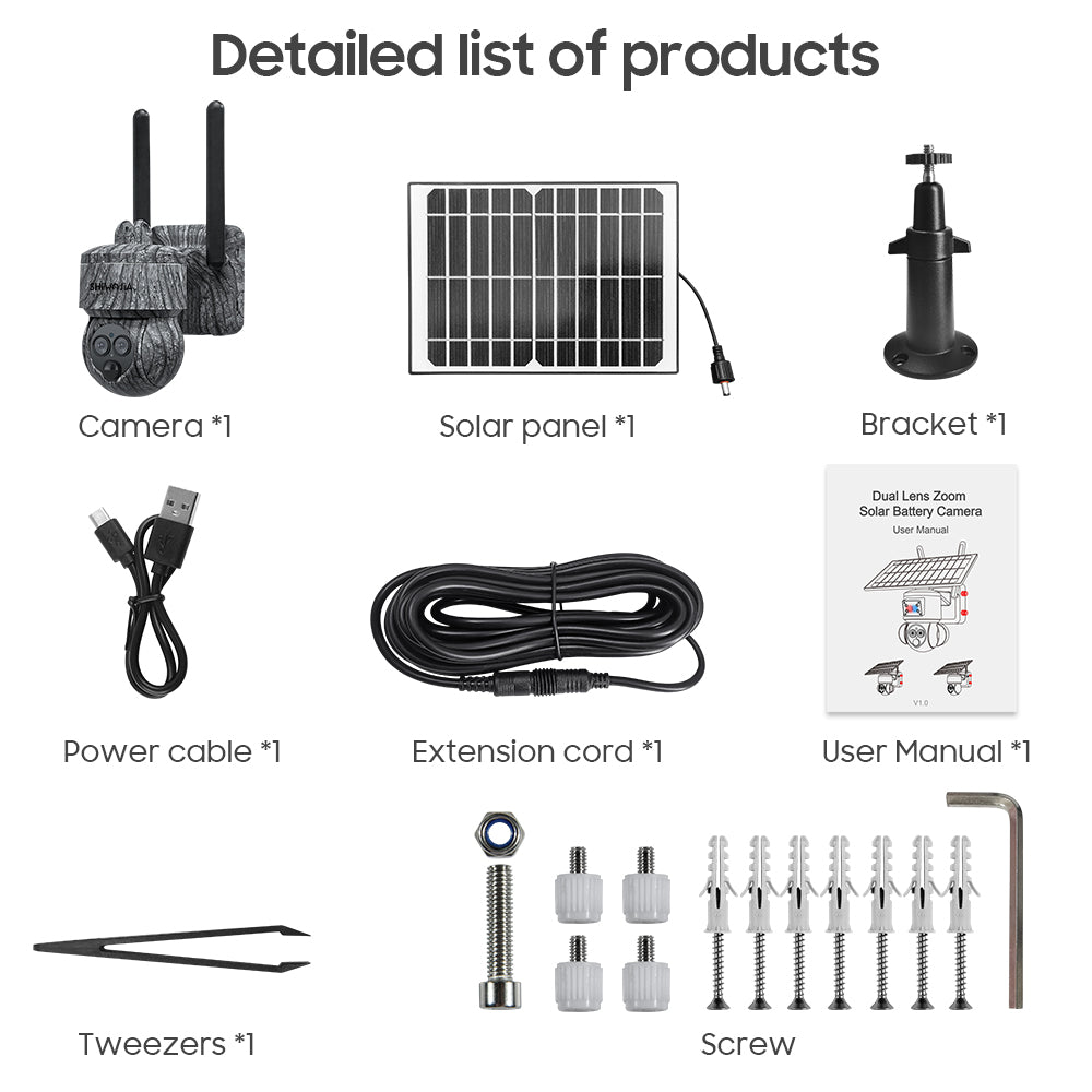 SHIWOJIA 6MP Solar Cameras 4G SIM / WIFI Wireless Outdoor 360° View Animal Monitoring Camouflage Color 12X Zoom Solar Battery PTZ Camera