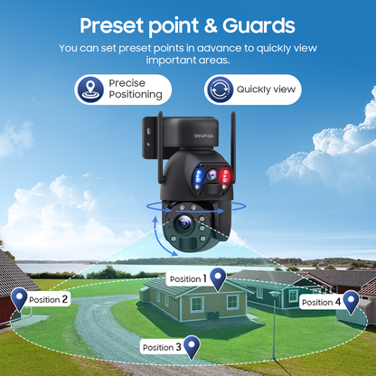 SHIWOJIA 30W Solar Battery 20x zoom Red Blue Alarm Floodlight PTZ Camera 3 PCS Solar Board Built in 28000mAh Batteries Night Vision Camera 