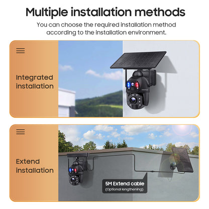 SHIWOJIA 36X بصري إضافة تكبير رقمي 4G SIM / WIFI كاميرا أمان خلوية مزدوجة العدسات، كاميرا شمسية 6 ميجابكسل لاسلكية في الهواء الطلق، إنذار صفارات الإنذار، رؤية ليلية ملونة، شاشة مزدوجة، بما في ذلك البطارية المدمجة 