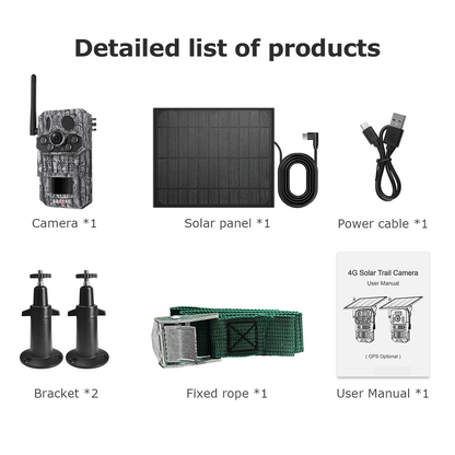 SHIWOJIA GPS Tracking 4G Solar Trail Camera 3MP Super HD PIR Motion Detection IP66 Waterproof Wide Range Detection Night Vision