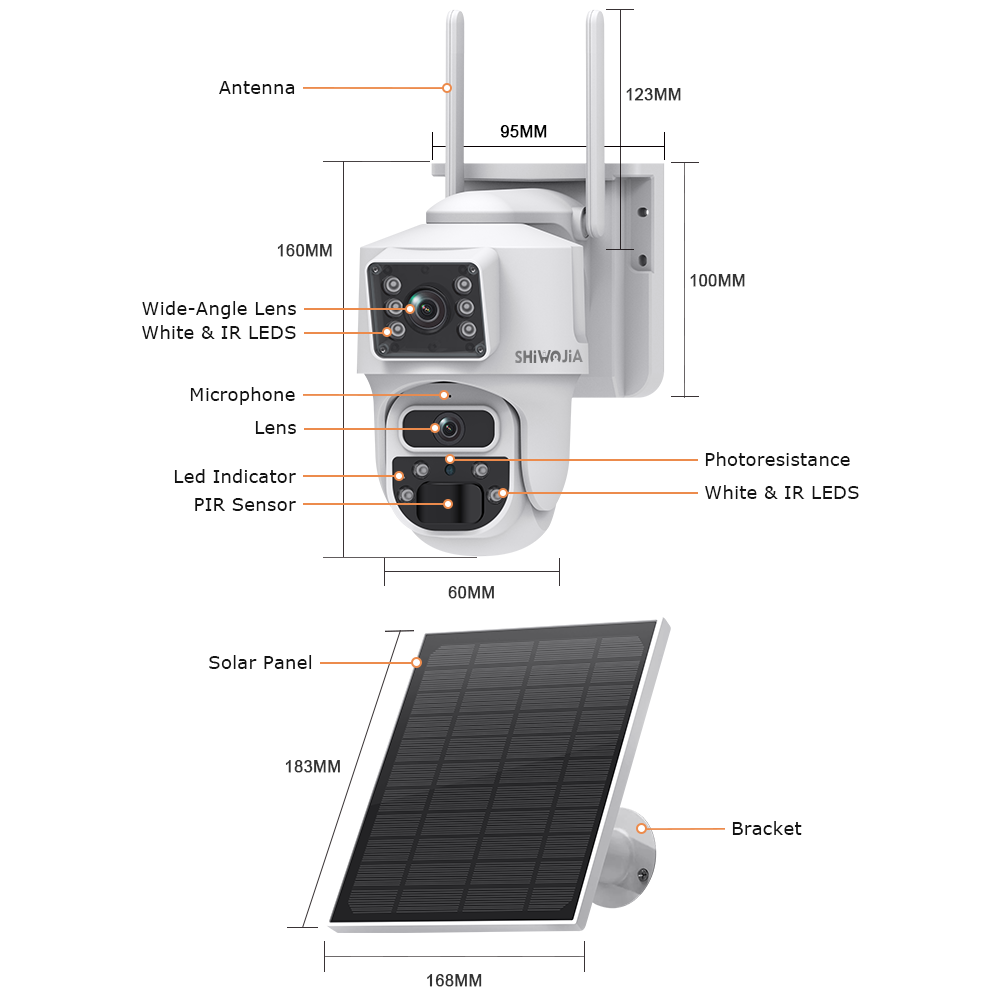 SHIWOJIA 6MP Solar Panel Wifi 12X CCTV PTZ Camera Outdoor Dual Screen 3K Security Battery Power Solar Powered Network Camera