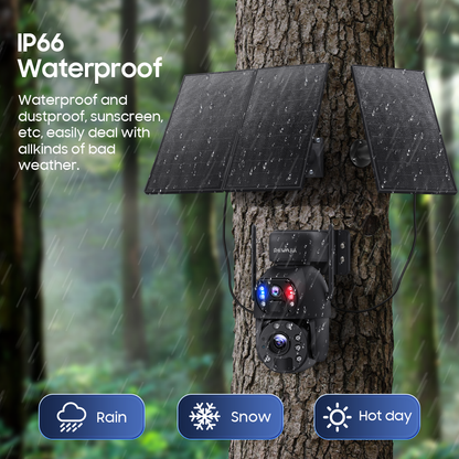 SHIWOJIA 6MP 30W Solar Battery 20x zoom Red Blue Alarm Floodlight PTZ Camera Night Vision 3 PCS Solar Board Built in 28000mAh Batteries 