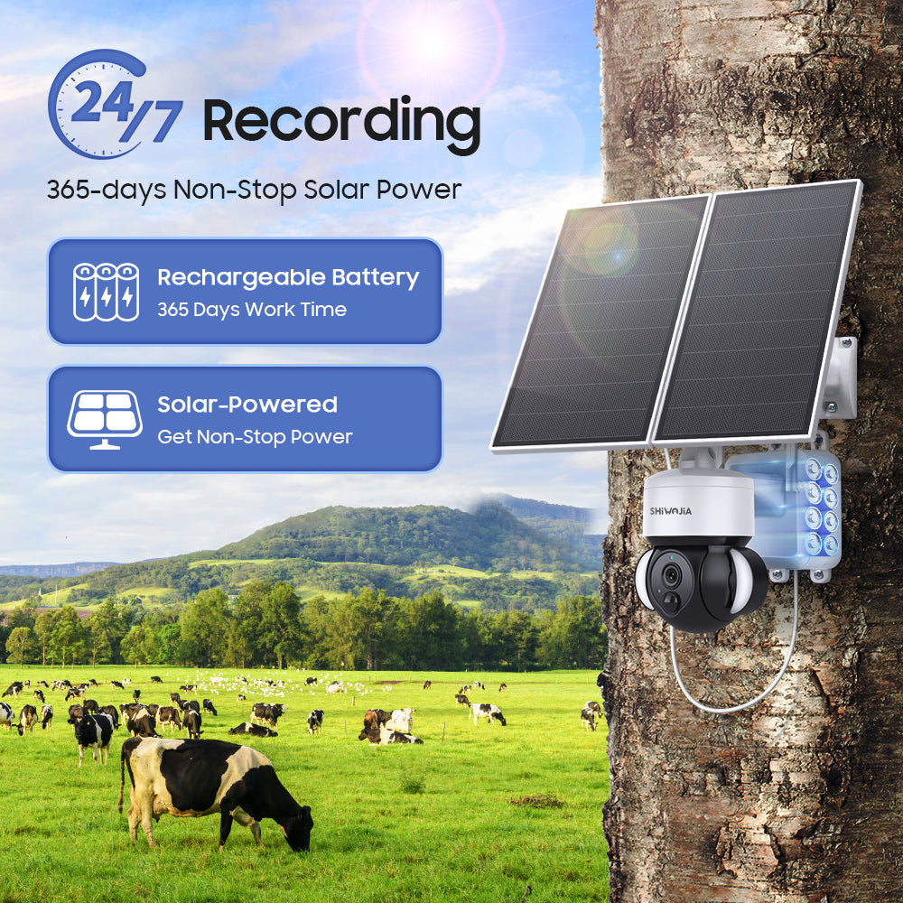 SHIWOJIA 3MP Solar Camera 4G SIM / WIFI Security Outdoor Recording Humanoid Tracking 20W 24/7 hours Solar Battery Floodlight PTZ Camera 