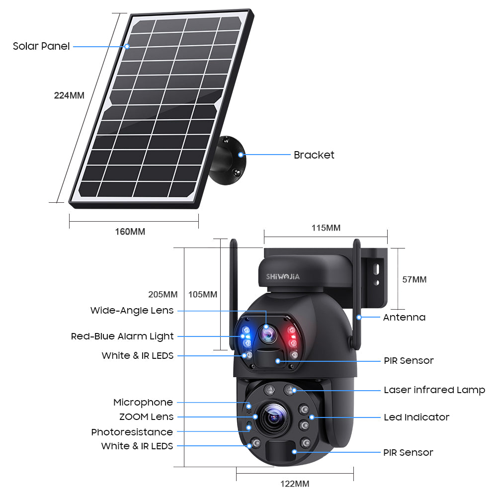 SHIWOJIA 6MP Big 20X Zoom Lens Dual View Solar Battery PTZ Camera Outdoor Wifi Surveillance Camera