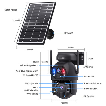 SHIWOJIA 6MP Dual PIR Dual Lens IP67 Metal Solar Battery PTZ 4G Solar Camera Outdoor Surveillance Camera Night Vision 