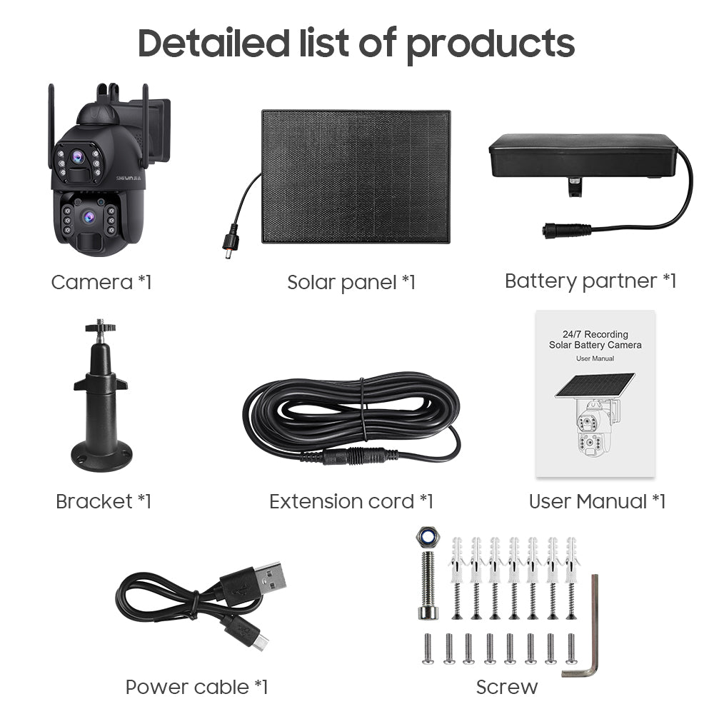 536AOV 24/7 Recording 4G Solar Camera 6MP Wireless WiFi Camera Auto Monitoring 10W Solar panel 20100mAh battery IP66