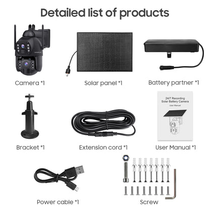 536AOV 24/7 Recording 4G Solar Camera 6MP Wireless WiFi Camera Auto Monitoring 10W Solar panel 20100mAh battery IP66