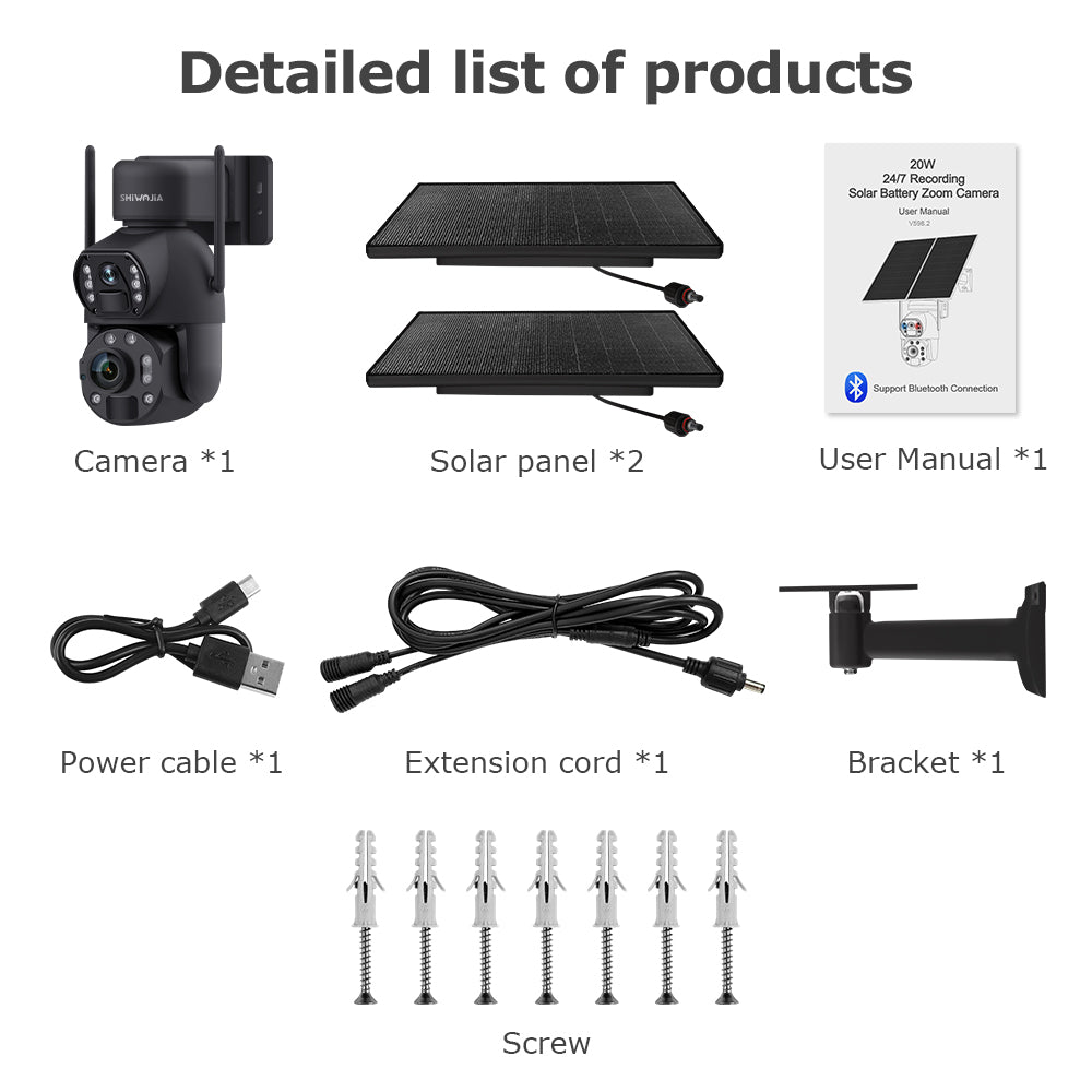 SHIWOJIA بطارية شمسية 20 وات 36X تكبير أحمر أزرق إنذار FloodLight PTZ كاميرا 4G SIM / WIFI كاميرا أمان خلوية مزدوجة العدسة، كاميرا شمسية 6 ميجابكسل لاسلكية في الهواء الطلق، رؤية ليلية ملونة، شاشة مزدوجة، بطارية مدمجة 