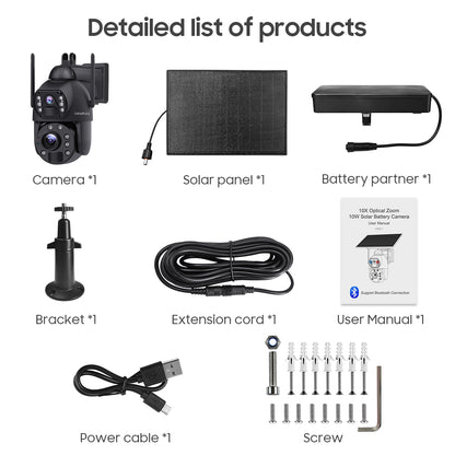 SHIWOJIA 36X بصري إضافة تكبير رقمي 4G SIM / WIFI كاميرا أمان خلوية مزدوجة العدسات، كاميرا شمسية 6 ميجابكسل لاسلكية في الهواء الطلق، إنذار صفارات الإنذار، رؤية ليلية ملونة، شاشة مزدوجة، بما في ذلك البطارية المدمجة 
