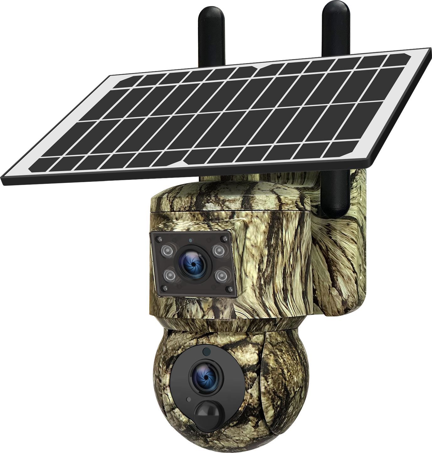 SHIWOJIA 6MP 4G With GPS Location Camouflage Color Dual Lens Solar Battery PTZ Camera Support PIR Detection Wake Built In 12000mAh Battery 