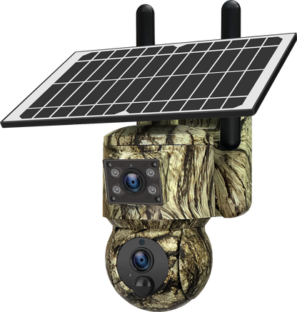 SHIWOJIA 6MP 4G With GPS Location Camouflage Color Dual Lens Solar Battery PTZ Camera Support PIR Detection Wake Built In 12000mAh Battery 
