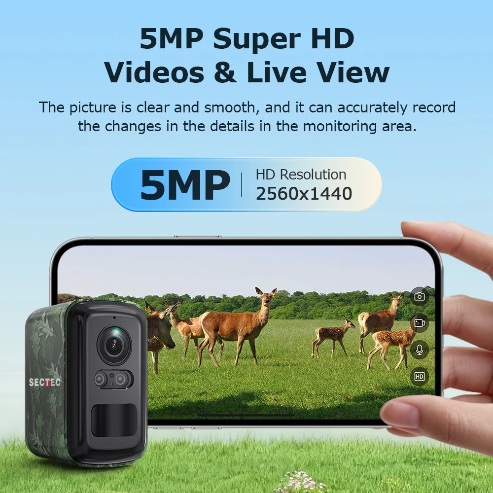 5MP 2K HD 4G Wireless Solar Camera Wifi Outdoor 10000mAh Battery WiFi Security Camera Waterproof PIR Animal Detection in Forest