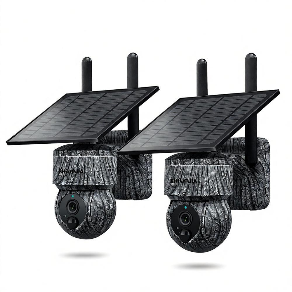 SHIWOJIA 517c-3M Solar-Powered Mini Camera (2-Pack) 3MP Home Security UBOX Night Vision Pan-Tilt Dome Camera, Low Price, Gray