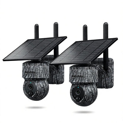 SHIWOJIA 517c-3M Solar-Powered Mini Camera (2-Pack) 3MP Home Security UBOX Night Vision Pan-Tilt Dome Camera, Low Price, Gray