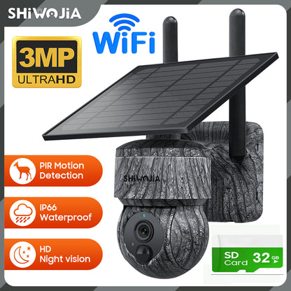 SHIWOJIA 517c-3M Solar Camera Mini CCTV Camera 3MP Home Security UBOX Night Vision PTZ Dome Camera Low Price Gray