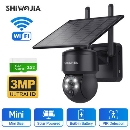 SHIWOJIA 4G SIM / WIFI Solar Security Cameras WIFI Wireless Outdoor 3MP  View Animal Monitoring MiNi Solar Battery PTZ Camera Built-in Battery