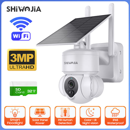 SHIWOJIA Outdoor Camera 4G SIM /WIFI Solar Powered 7800mAh Battery with 5W Solar Panels 3MP Color Night Vision Wireless Garden CCTV.Built-in Battery