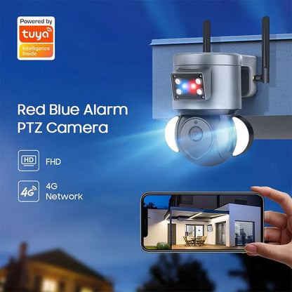 كاميرا مراقبة 5MP 4G SIM Tuya WIFI كاميرا مراقبة مع إنذار صفارة إنذار مضاد للسرقة كاميرات CCTV Alexa Google Motion