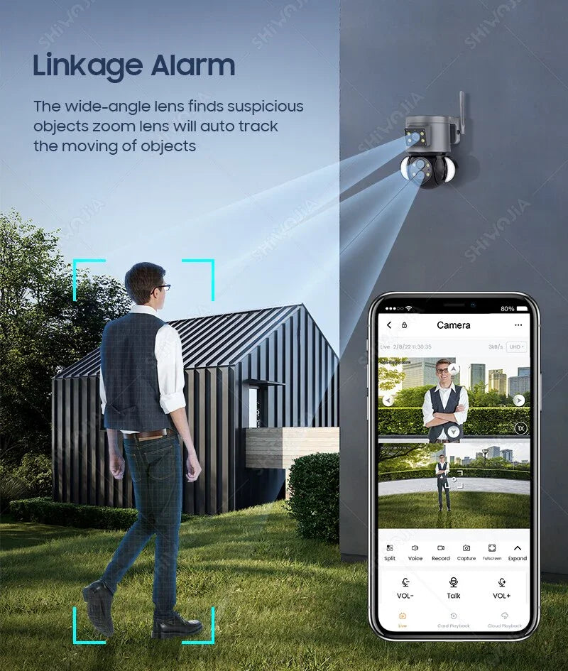 كاميرا واي فاي IP 4MP 10X تكبير حماية أمنية كاميرات مراقبة خارجية كاميرا كشاف تتبع تلقائي AI 