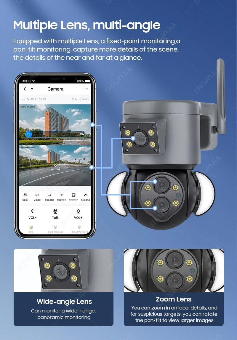 كاميرا واي فاي IP 4MP 10X تكبير حماية أمنية كاميرات مراقبة خارجية كاميرا كشاف تتبع تلقائي AI 
